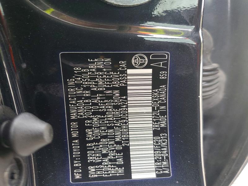 Продаж на аукціоні авто 2018 Toyota Corolla, vin: 2T1BURHE9JC094274, номер лоту: 53711216