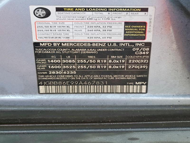 Продаж на аукціоні авто 2009 Mercedes-benz Ml, vin: 4JGBB86E99A467831, номер лоту: 52848756