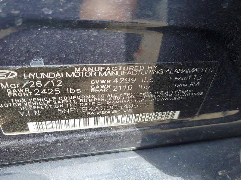 2012 Hyundai Sonata მანქანა იყიდება აუქციონზე, vin: 5NPEB4AC9CH499291, აუქციონის ნომერი: 51986516