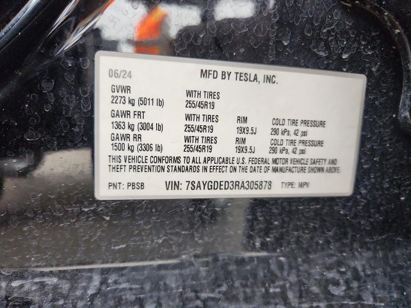 Продажа на аукционе авто 2024 Tesla Model Y, vin: 7SAYGDED3RA305878, номер лота: 52723686