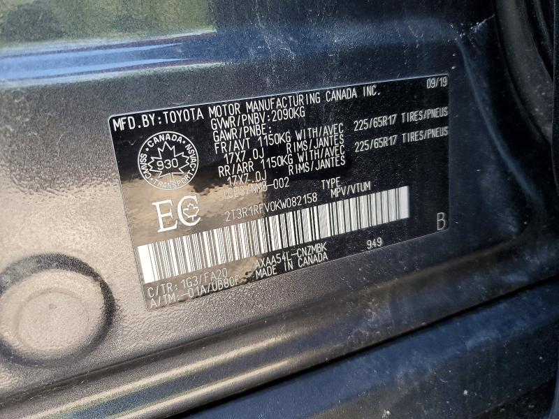 2019 Toyota Rav4 მანქანა იყიდება აუქციონზე, vin: 2T3R1RFV0KW082158, აუქციონის ნომერი: 54087726
