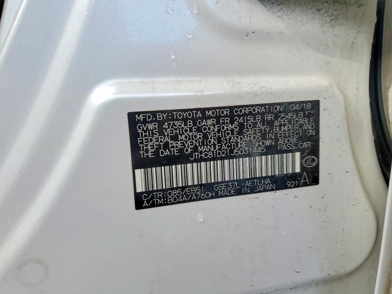 Aukcja sprzedaży 2018 Lexus Is, vin: JTHC81D21J5031445, numer aukcji: 51513476