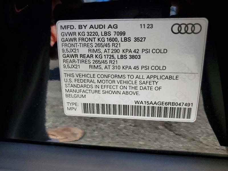 Aukcja sprzedaży 2024 Audi Q8 E-tron, vin: WA15AAGE6RB047491, numer aukcji: 51206106