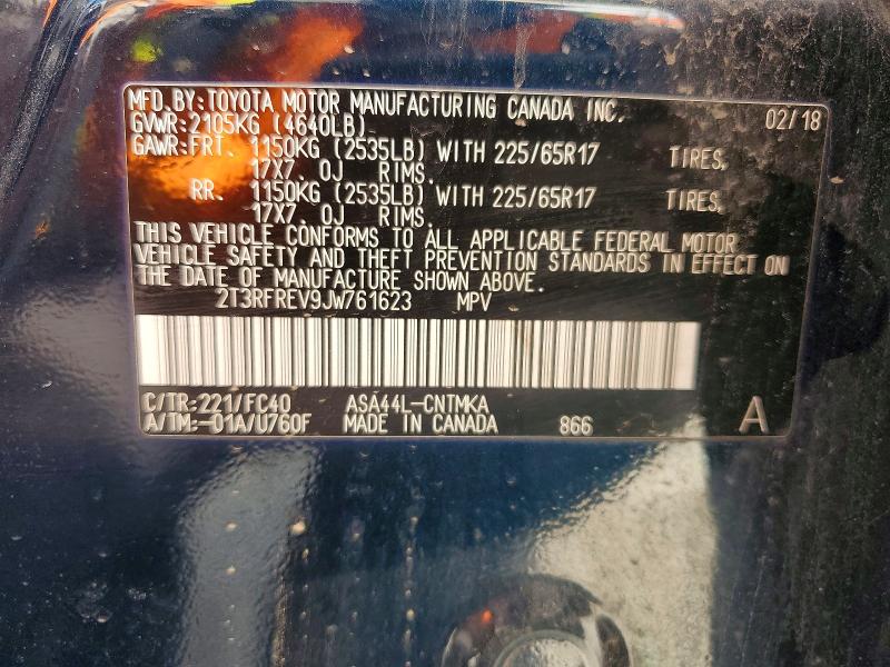 53191206 :رقم المزاد ، 2T3RFREV9JW761623 vin ، 2018 Toyota Rav4 مزاد بيع