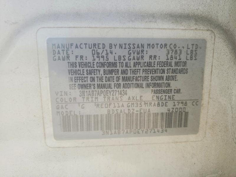 2014 Nissan Sentra მანქანა იყიდება აუქციონზე, vin: 3N1AB7AP0EY271434, აუქციონის ნომერი: 54143776