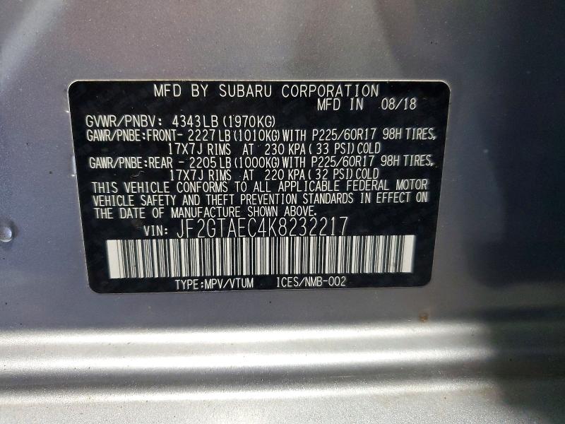 Продажа на аукционе авто 2019 Subaru Crosstrek, vin: JF2GTAEC4K8232217, номер лота: 54878526