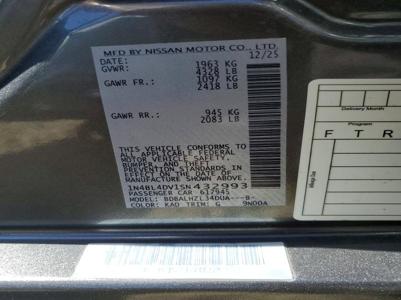 Продажа на аукционе авто 2025 Nissan Altima, vin: 1N4BL4DV1SN432993, номер лота: 54132636