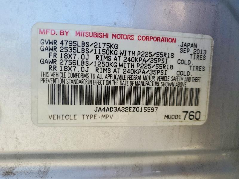 2014 Mitsubishi Outlander მანქანა იყიდება აუქციონზე, vin: JA4AD3A32EZ015597, აუქციონის ნომერი: 55224776