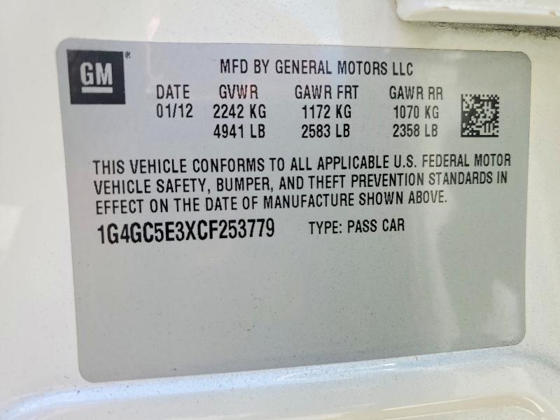 52036516 :رقم المزاد ، 1G4GC5E3XCF253779 vin ، 2012 Buick Lacrosse مزاد بيع