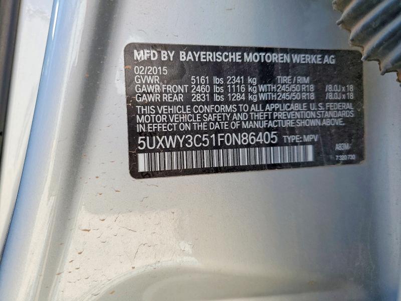 Продаж на аукціоні авто 2015 Bmw X3, vin: 5UXWY3C51F0N86405, номер лоту: 53190926