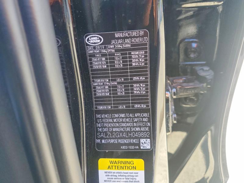 Продажа на аукционе авто 2020 Land Rover Range Rover Evoque, vin: SALZL2GX4LH049892, номер лота: 55420916
