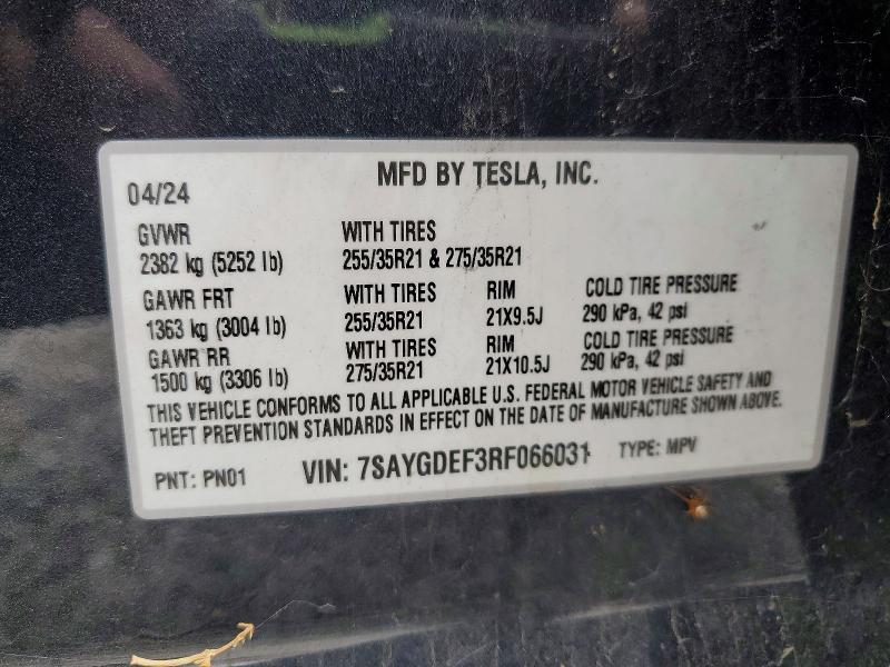 Продаж на аукціоні авто 2024 Tesla Model Y, vin: 7SAYGDEF3RF066031, номер лоту: 52379586