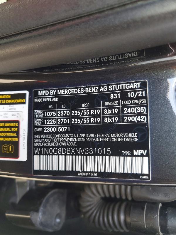 Продаж на аукціоні авто 2022 Mercedes-benz Glc, vin: W1N0G8DBXNV331015, номер лоту: 55427046