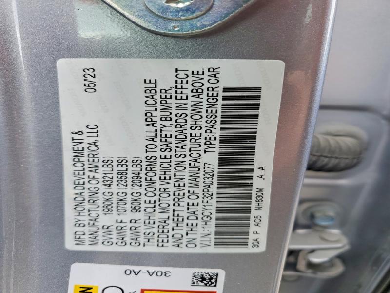 Продаж на аукціоні авто 2023 Honda Accord, vin: 1HGCY1F32PA032077, номер лоту: 53614376