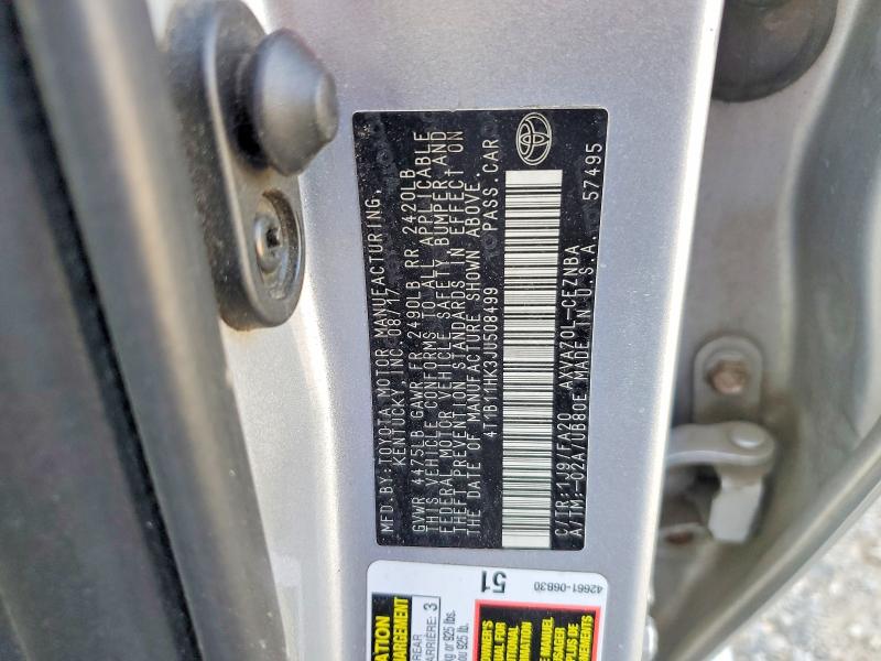 Продажа на аукционе авто 2018 Toyota Camry, vin: 4T1B11HK3JU508499, номер лота: 52876466