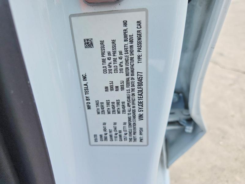 52557256 :رقم المزاد ، 5YJ3E1EA3LF804577 vin ، 2020 Tesla Model 3 مزاد بيع