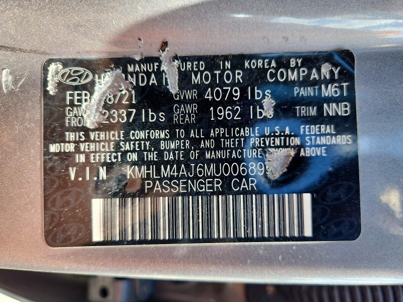 50664576 :رقم المزاد ، KMHLM4AJ6MU006895 vin ، 2021 Hyundai Elantra مزاد بيع