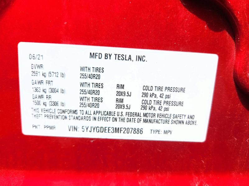52737156 :رقم المزاد ، 5YJYGDEE3MF207886 vin ، 2021 Tesla Model Y مزاد بيع