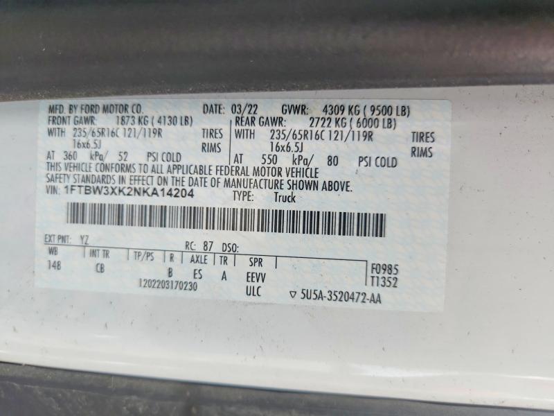 Продаж на аукціоні авто 2022 Ford Transit, vin: 1FTBW3XK2NKA14204, номер лоту: 53573906