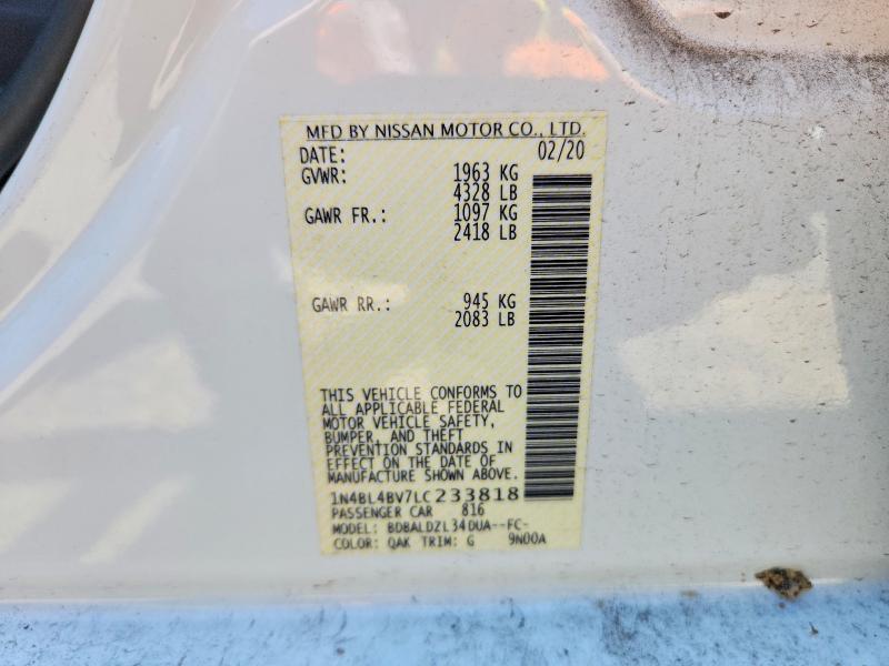 2020 Nissan Altima მანქანა იყიდება აუქციონზე, vin: 1N4BL4BV7LC233818, აუქციონის ნომერი: 53043846