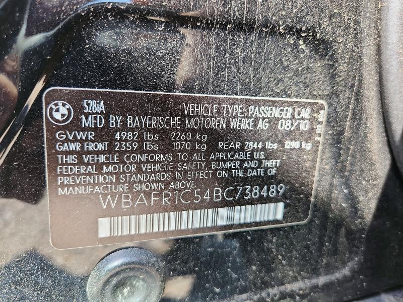 2011 Bmw 528 მანქანა იყიდება აუქციონზე, vin: WBAFR1C54BC738489, აუქციონის ნომერი: 53642456