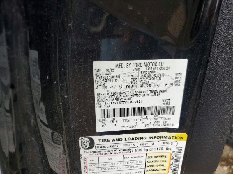 53247966 :رقم المزاد ، 1FTFW1ET7DFA32531 vin ، 2013 Ford F150 مزاد بيع