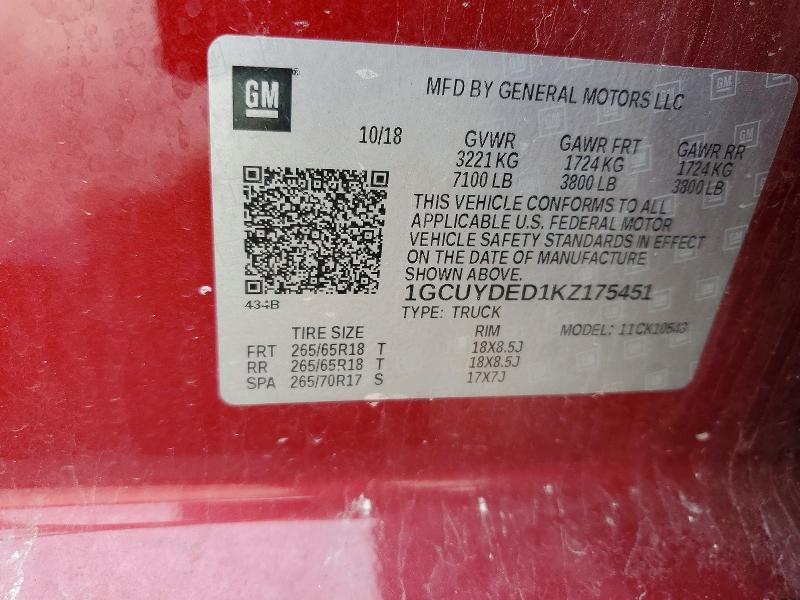 Продаж на аукціоні авто 2019 Chevrolet Silverado, vin: 1GCUYDED1KZ175451, номер лоту: 54491526