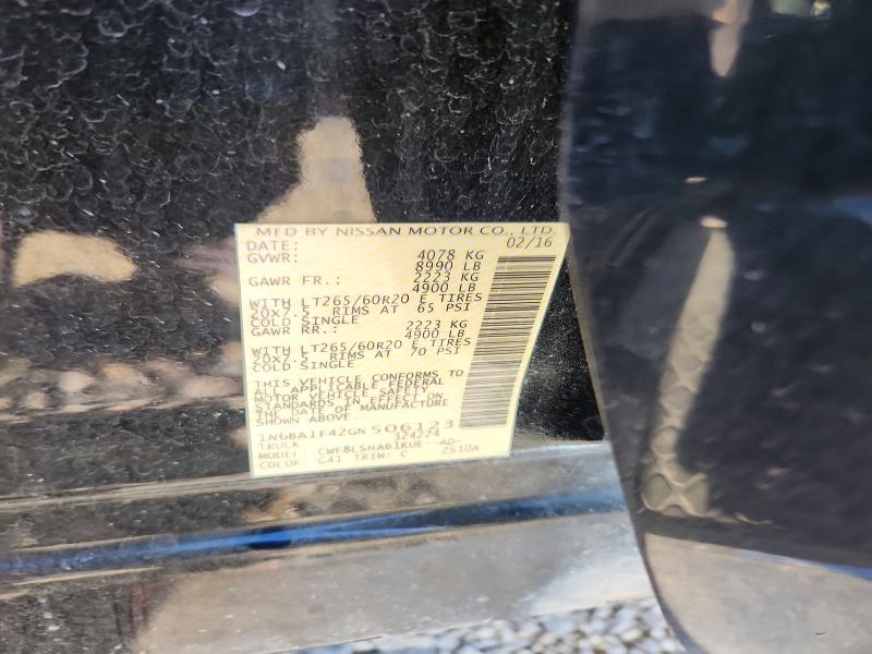 52948846 :رقم المزاد ، 1N6BA1F42GN506123 vin ، 2016 Nissan Titan مزاد بيع