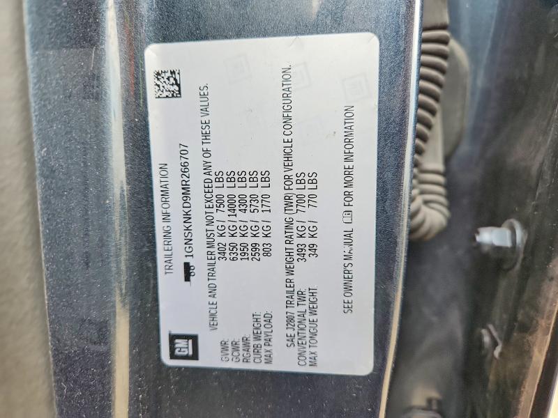 53271436 :رقم المزاد ، 1GNSKNKD9MR266707 vin ، 2021 Chevrolet Tahoe مزاد بيع