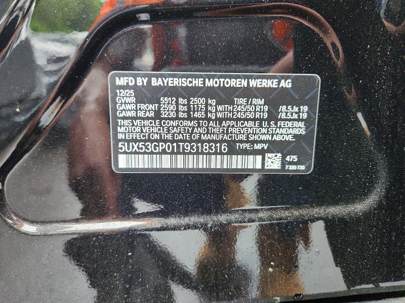 2026 Bmw X3 მანქანა იყიდება აუქციონზე, vin: 5UX53GP01T9318316, აუქციონის ნომერი: 54794916
