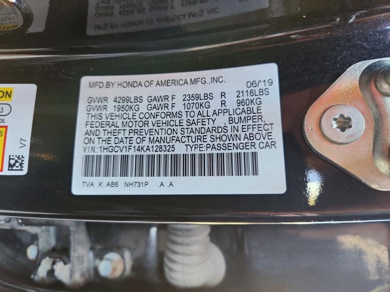 Aukcja sprzedaży 2019 Honda Accord, vin: 1HGCV1F14KA128325, numer aukcji: 52014346