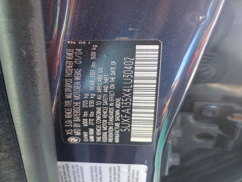 2004 Bmw X5 მანქანა იყიდება აუქციონზე, vin: 5UXFA135X4LU30402, აუქციონის ნომერი: 53873396