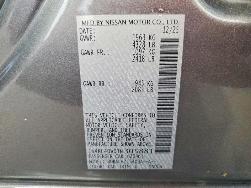 Продаж на аукціоні авто 2026 Nissan Altima, vin: 1N4BL4DV0TN305881, номер лоту: 54839936