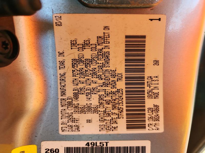 53765716 :رقم المزاد ، 5TFHW5F15CX241255 vin ، 2012 Toyota Tundra مزاد بيع
