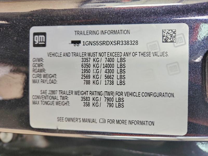 54515096 :رقم المزاد ، 1GNS5SRDXSR338328 vin ، 2025 Chevrolet Tahoe مزاد بيع