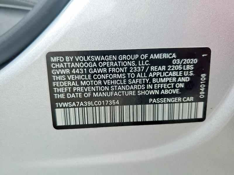 Продажа на аукционе авто 2020 Volkswagen Passat, vin: 1VWSA7A39LC017354, номер лота: 53048006