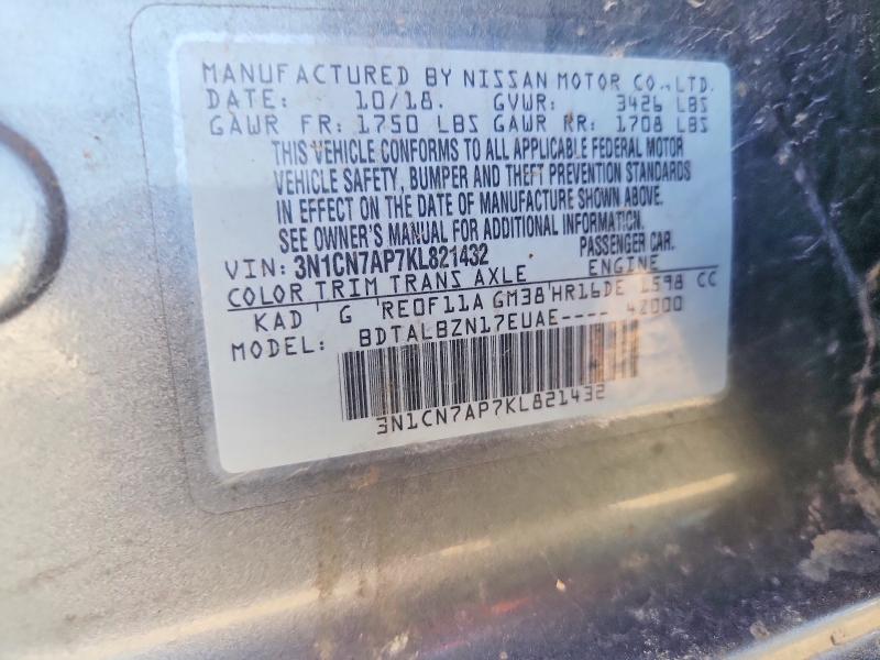 Aukcja sprzedaży 2019 Nissan Versa, vin: 3N1CN7AP7KL821432, numer aukcji: 53073296