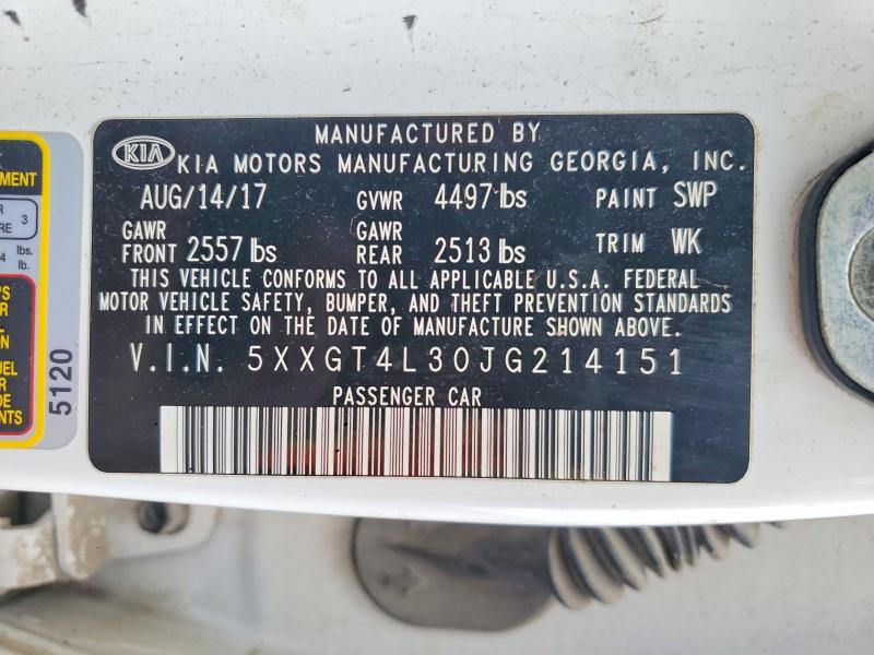 2018 Kia Optima მანქანა იყიდება აუქციონზე, vin: 5XXGT4L30JG214151, აუქციონის ნომერი: 52599716