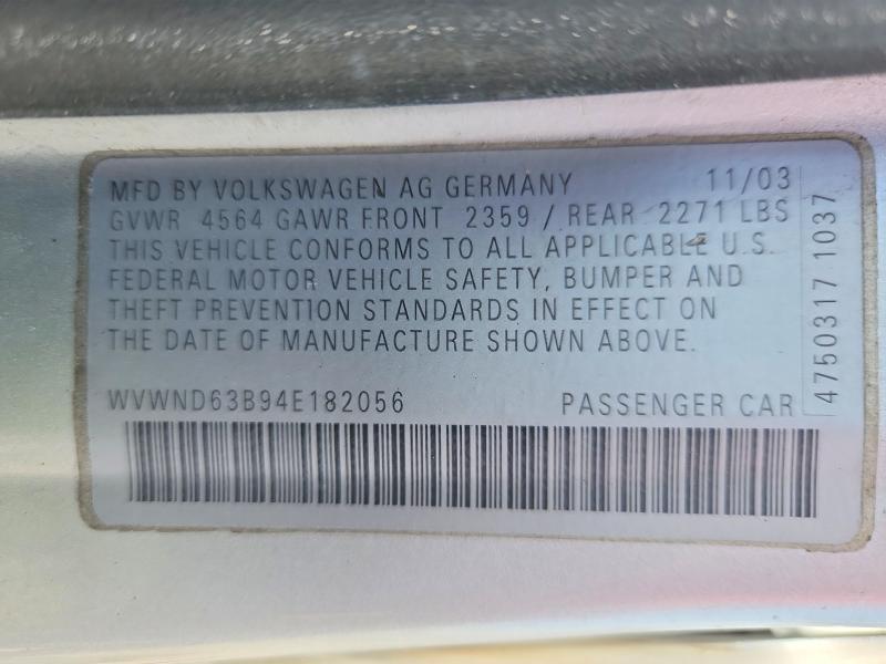 Aukcja sprzedaży 2004 Volkswagen Passat, vin: WVWND63B94E182056, numer aukcji: 49519546