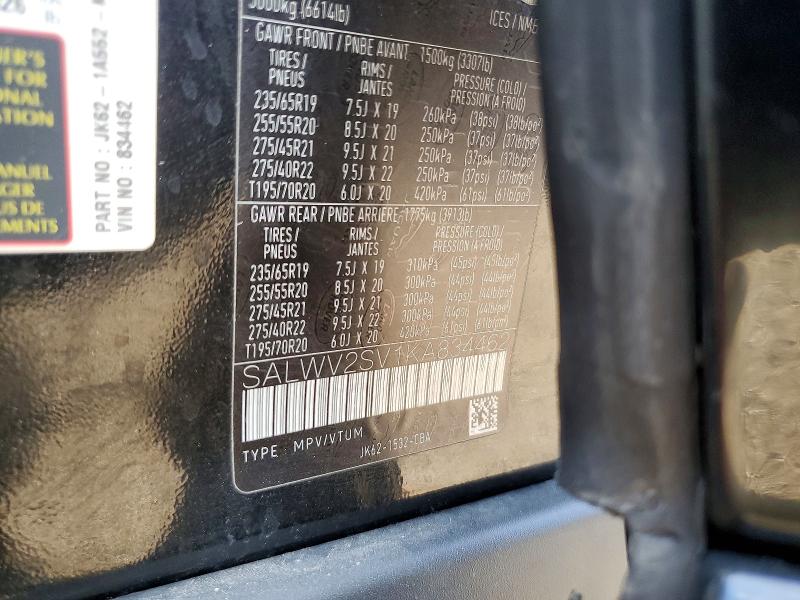 Aukcja sprzedaży 2019 Land Rover Range Rover Sport, vin: SALWV2SV1KA834462, numer aukcji: 55015256