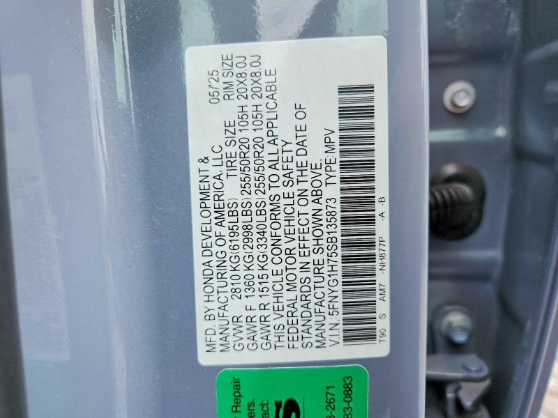 2025 Honda Pilot მანქანა იყიდება აუქციონზე, vin: 5FNYG1H75SB135873, აუქციონის ნომერი: 54201466