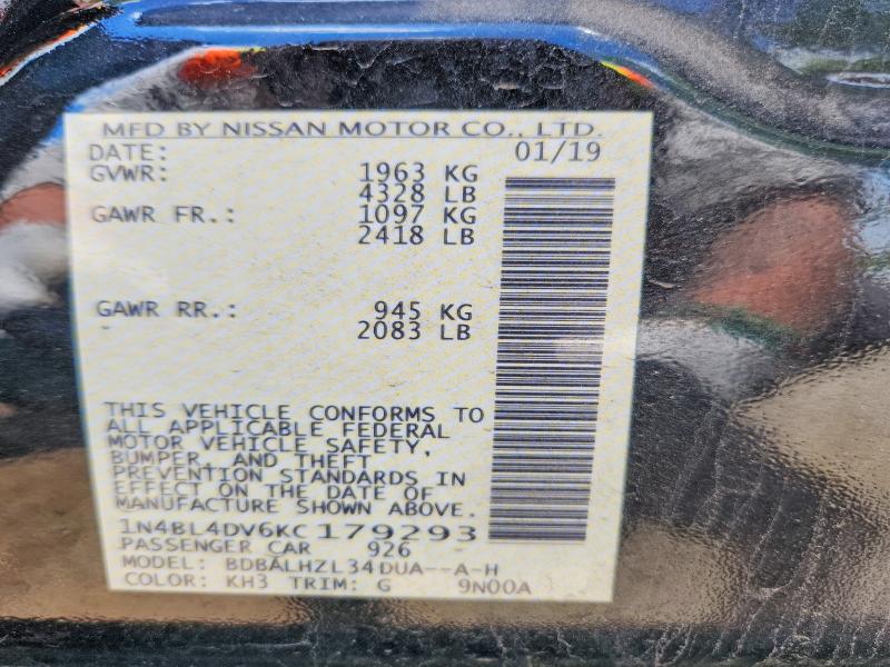 52705346 :رقم المزاد ، 1N4BL4DV6KC179293 vin ، 2019 Nissan Altima مزاد بيع
