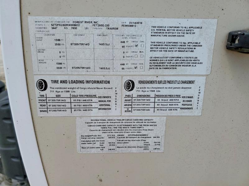 Продажа на аукционе авто 2019 Forrest River Other Rv, vin: 5ZT2FEUB2KW008812, номер лота: 52693796