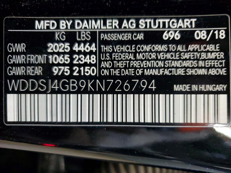 2019 Mercedes-benz Cla მანქანა იყიდება აუქციონზე, vin: WDDSJ4GB9KN726794, აუქციონის ნომერი: 54946916