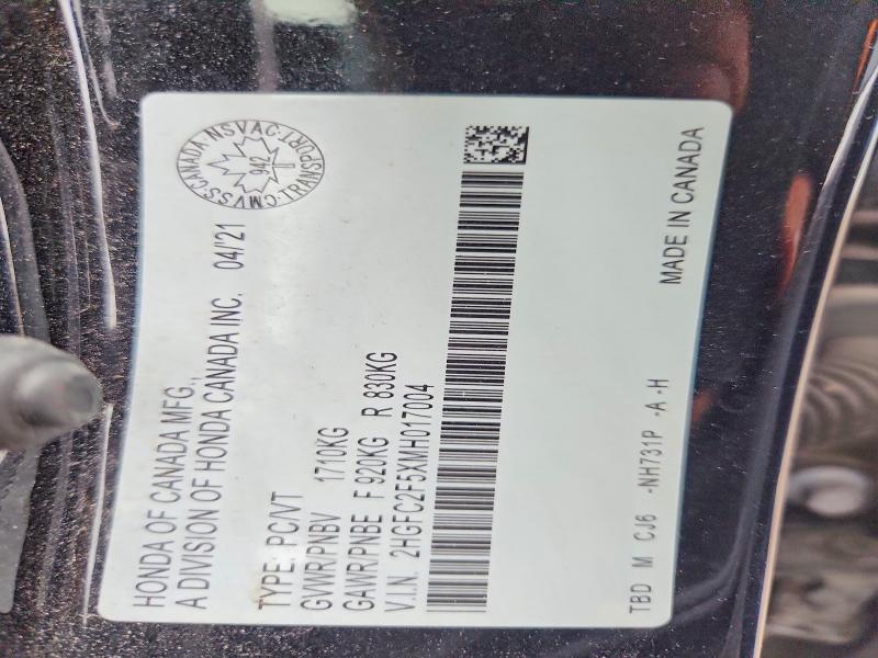 Продажа на аукционе авто 2021 Honda Civic, vin: 2HGFC2F5XMH017004, номер лота: 53448426
