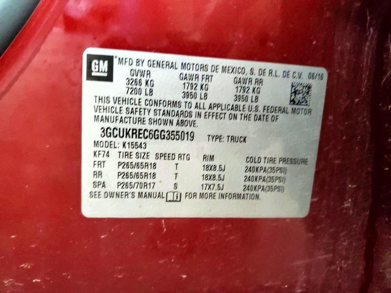53794066 :رقم المزاد ، 3GCUKREC6GG355019 vin ، 2016 Chevrolet Silverado مزاد بيع