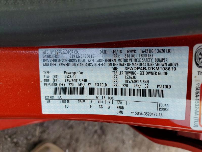 Aukcja sprzedaży 2019 Ford Fiesta, vin: 3FADP4BJ2KM108619, numer aukcji: 54321136