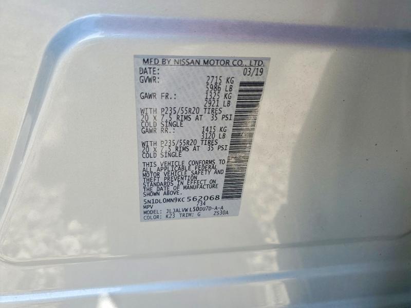52851476 :رقم المزاد ، 5N1DL0MN9KC562068 vin ، 2019 Infiniti Qx60 مزاد بيع