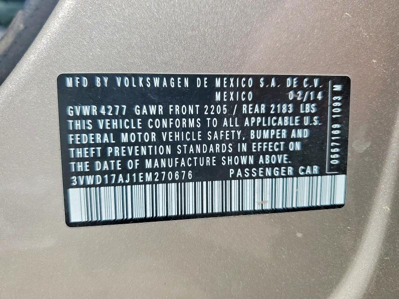 53347106 :رقم المزاد ، 3VWD17AJ1EM270676 vin ، 2014 Volkswagen Jetta مزاد بيع