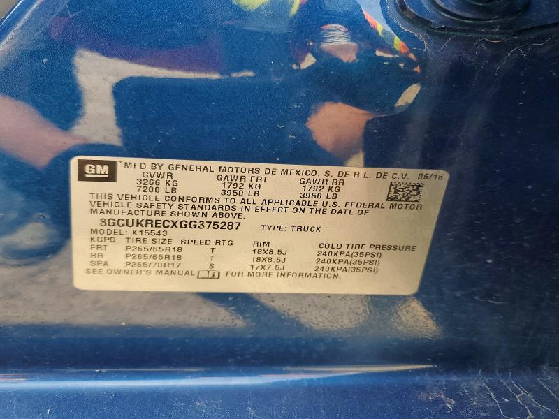 54102276 :رقم المزاد ، 3GCUKRECXGG375287 vin ، 2016 Chevrolet Silverado مزاد بيع